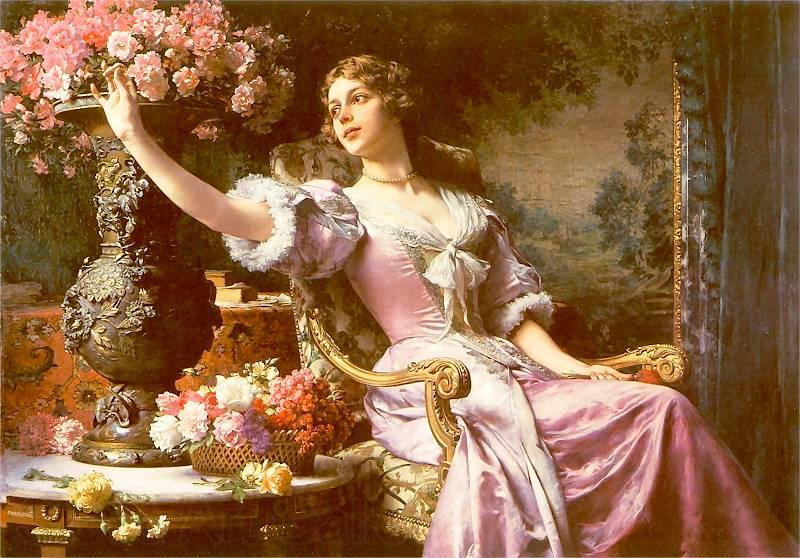 Wladyslaw Czachorski A lady in a lilac dress with flowers